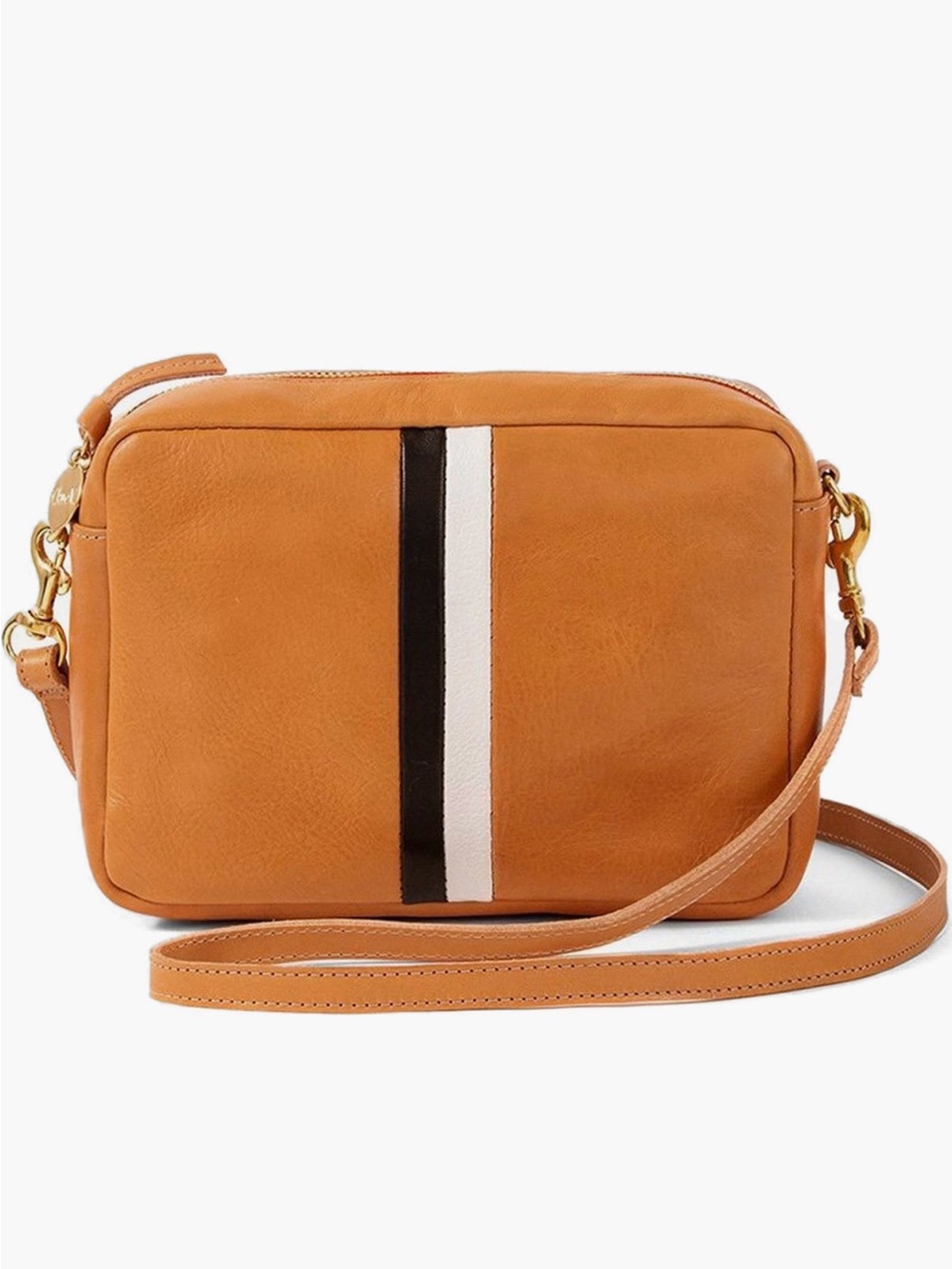 Clare V. Midi Sac Leather Crossbody Bag Natural Rustique w/ Stripes